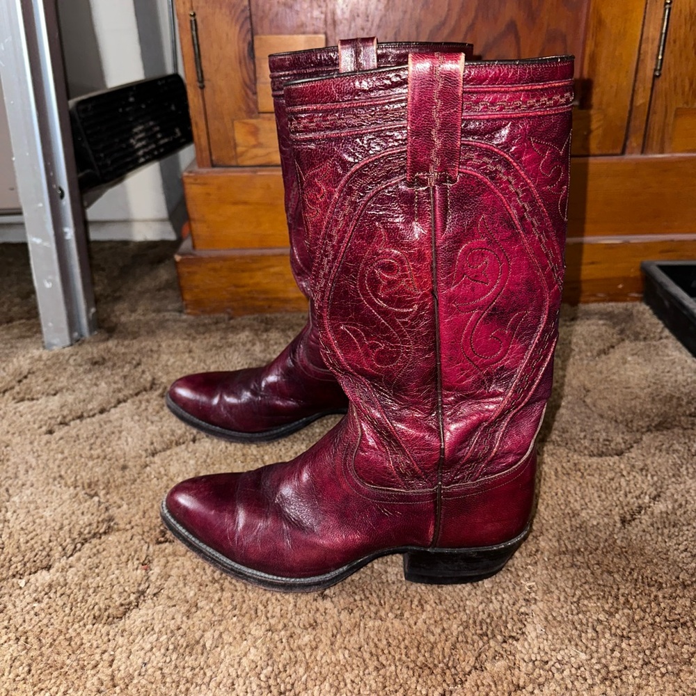 Lucchese San Antonio Cabernet Cherry Red Leather Cowboy Boots